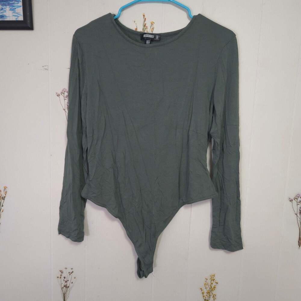 Missguided Long Sleeve Crew Neck Bodysuit Sage Green Size US 14